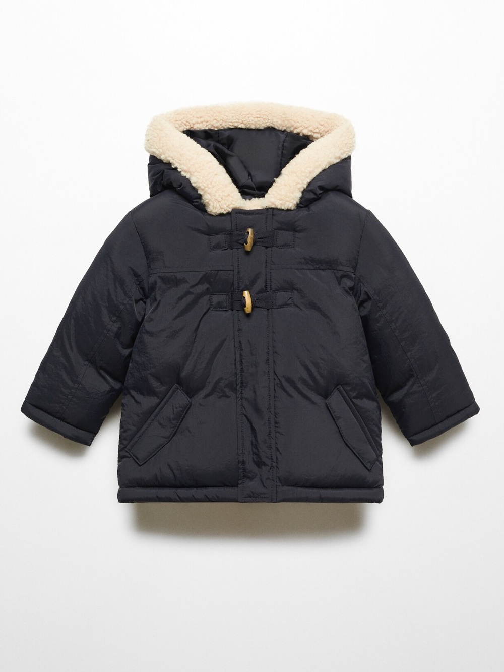 Mango Kids Black Puffer Jacket with Cream Sherpa Lining size 18-24M